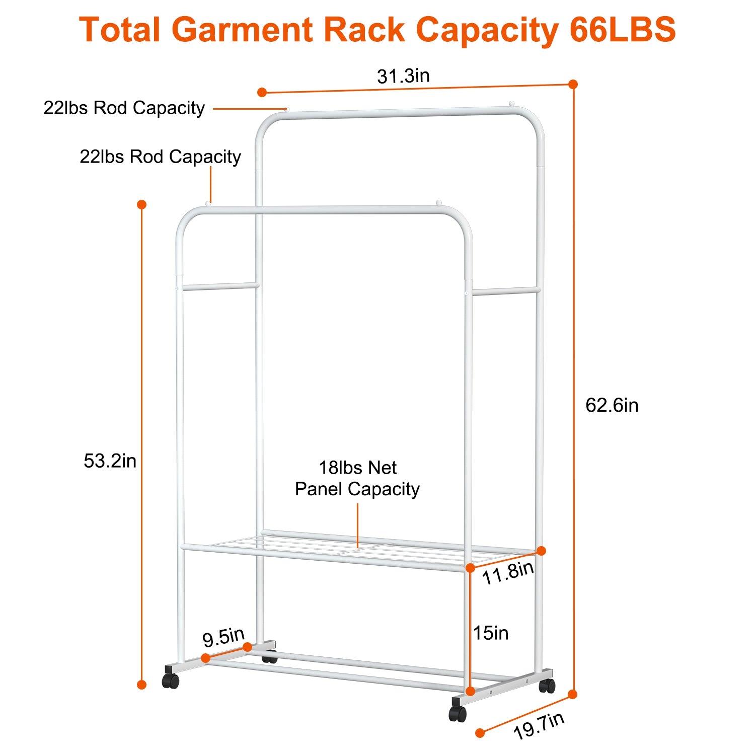 Heavy Duty Rolling Garment Rack with Shelf Clothes Organizer