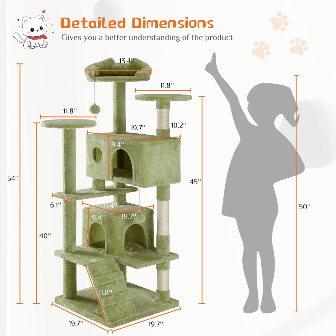 54-Inch Multi-Level Cat Tree Tower with Condos & Sisal Scratching Posts