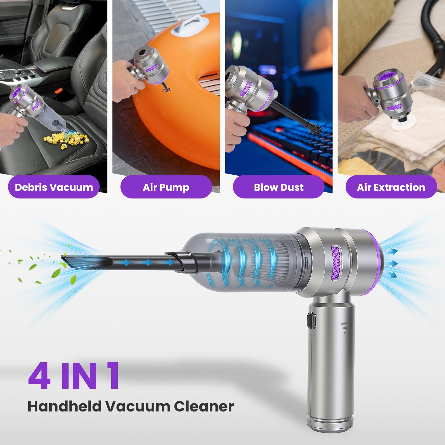 16000PA Handheld Car Vacuum Cleaner Cordless 4 in 1