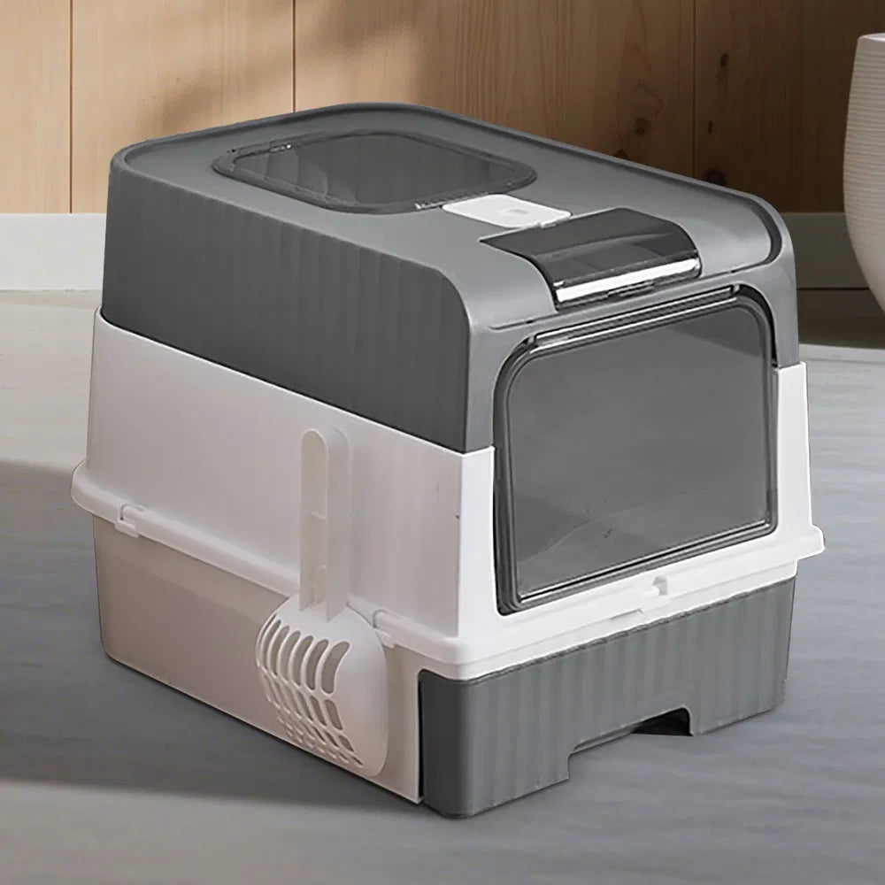 Fully Enclosed Magic Cube Cat Litter Box – Top & Front Entry with Pull-Out Drawer