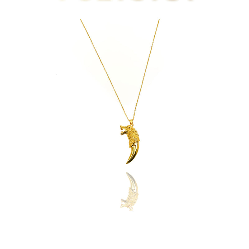 Bold Viking Wolf Necklace 24K Gold Gothic Tribal Pendant