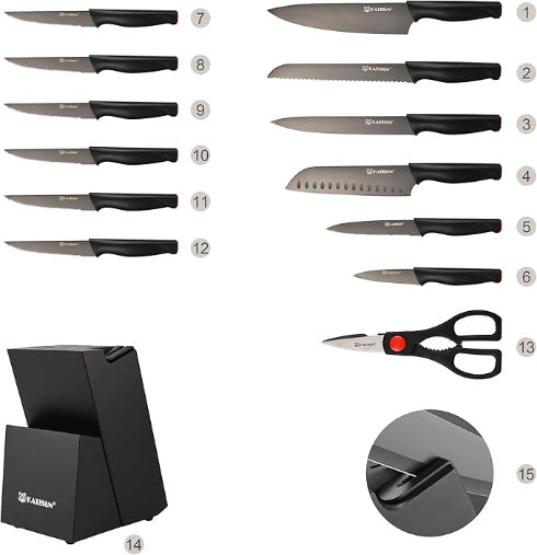 Black Titanium Stainless Steel Knife Block Set