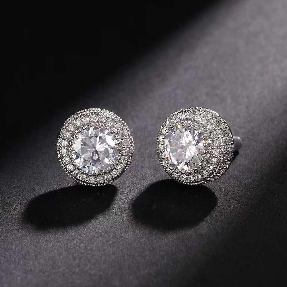 Luxury Zircon Stud Earrings Unisex Hip Hop Wedding Style
