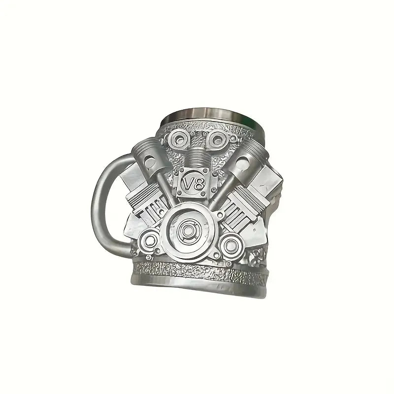V6 V8 Engine Design Mug Double Wall Insulated Metal Cup