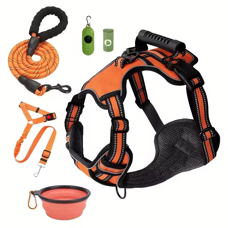 Premium Tactical Dog Harness Set Travel Kit Leash Bowl Belt