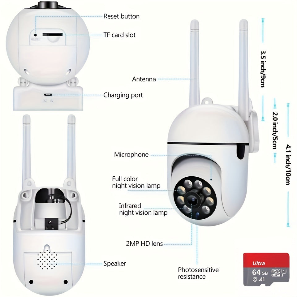 360 Wireless Outdoor Camera WiFi Night Vision HD 1080P