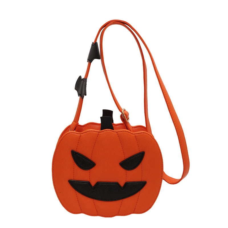 Halloween Pumpkin Cartoon Crossbody Bag with Bat Fun Shoulder Bag for Women