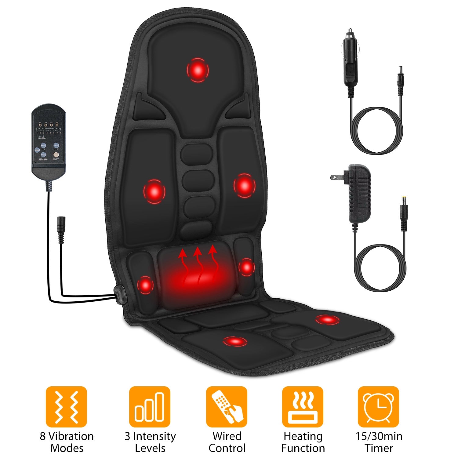 Back Massage Cushion Seat Pad with Heat 8 Modes 3 Intensity Levels