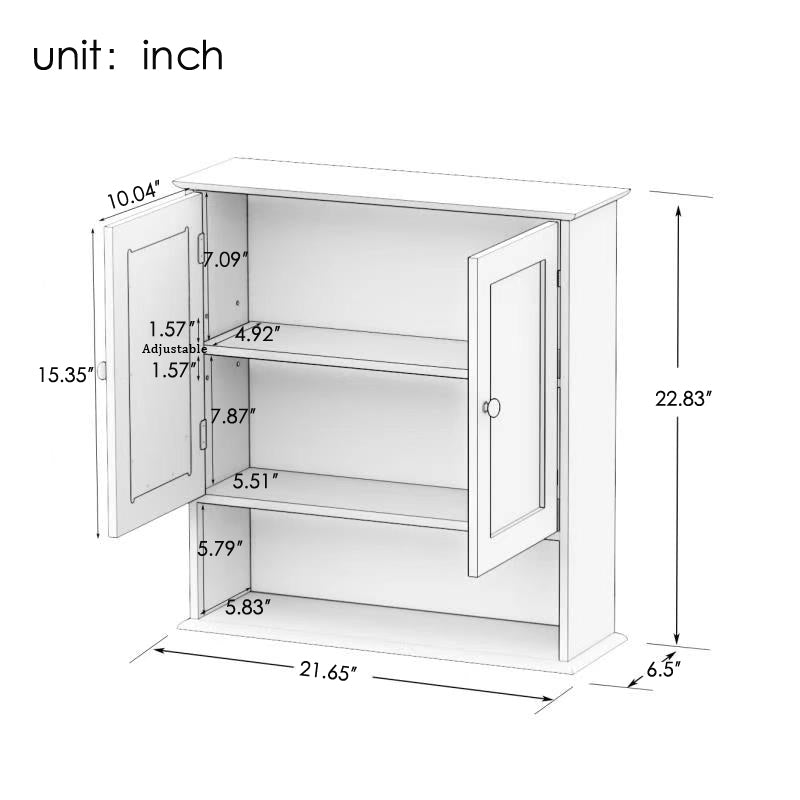 Bathroom Wall Cabinet with Double Mirror Doors & Shelf