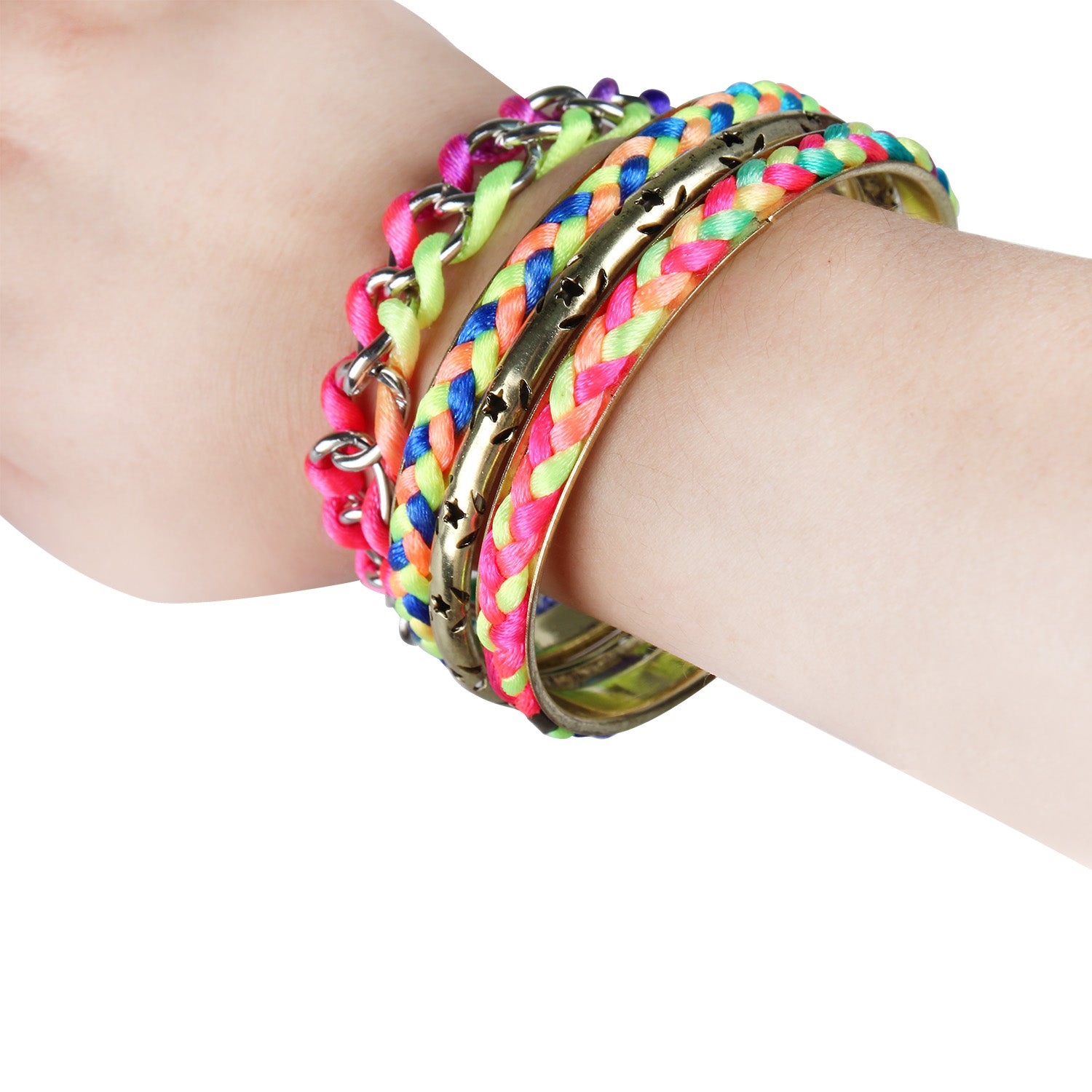 Trendy Colorful Woven Bracelet Set Burnished Gold Stack