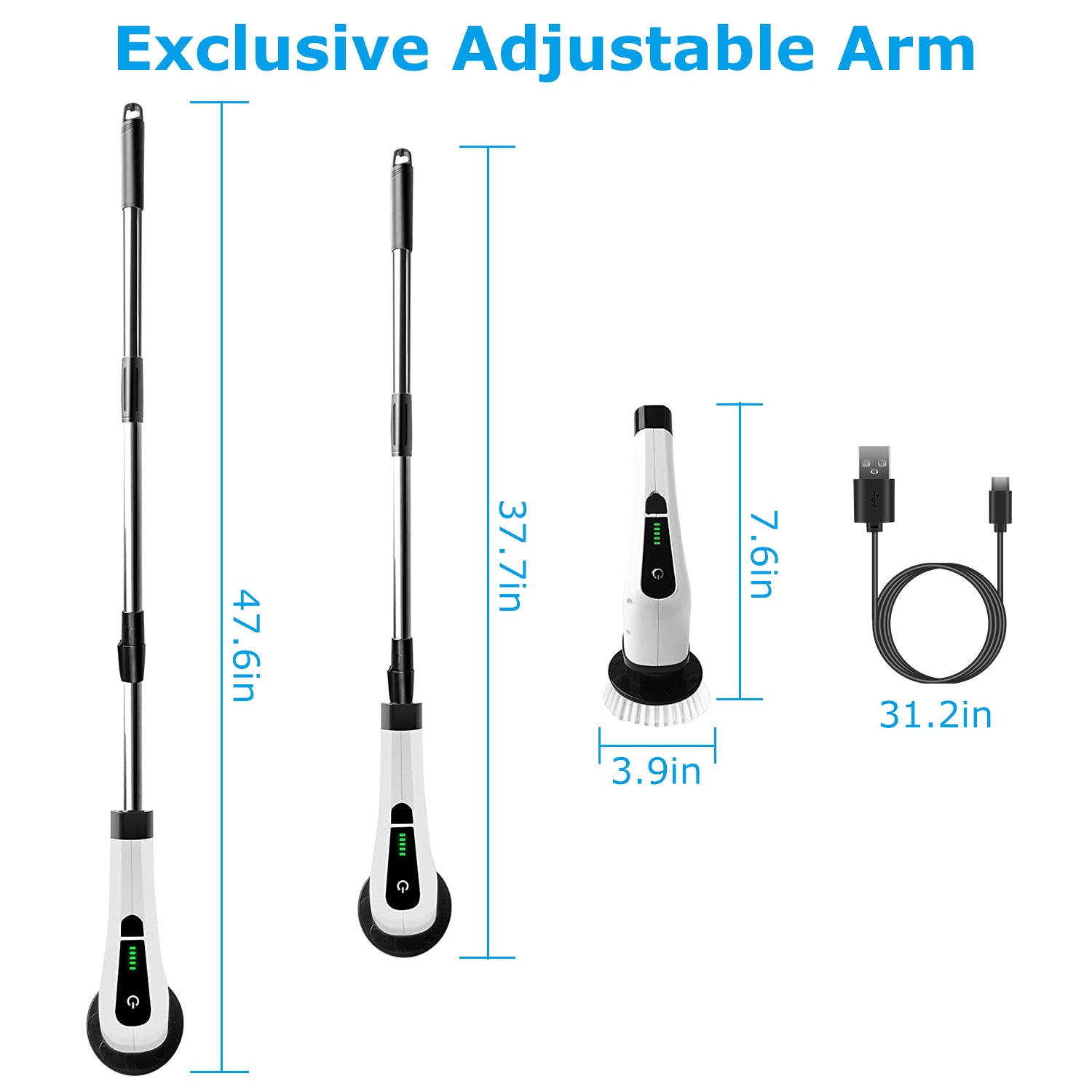 Electric Spin Scrubber Cordless Telescopic Cleaning Brush 8 Heads