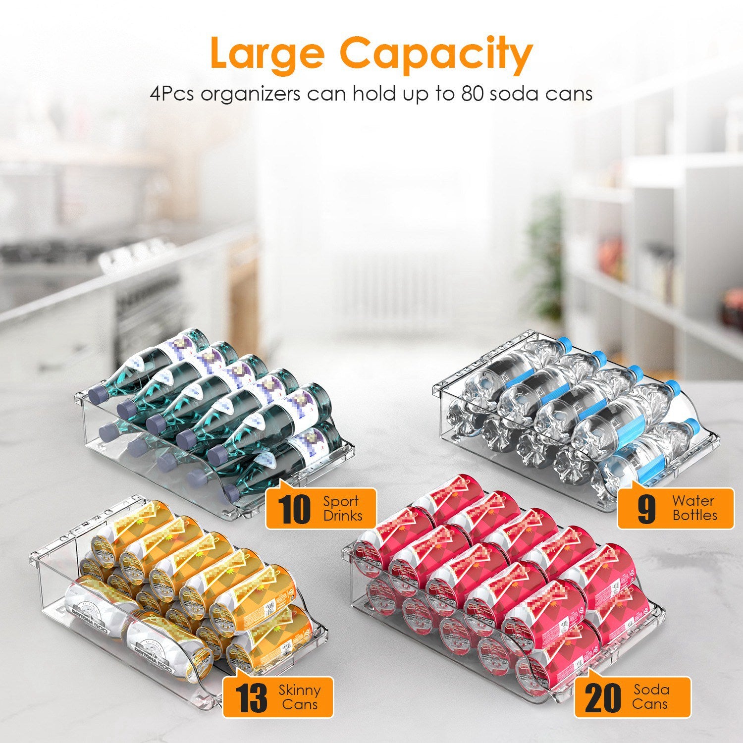 4Pcs Adjustable Soda Can Organizer Clear Fridge Dispenser