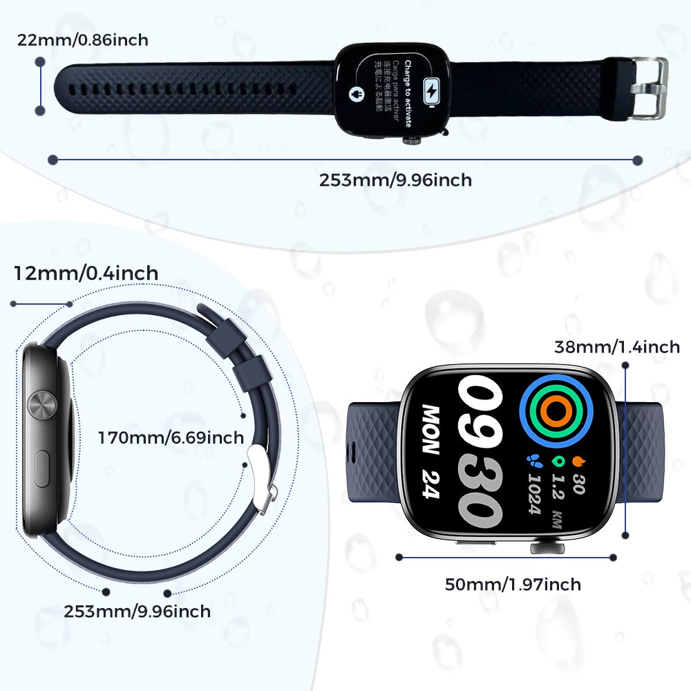 Bluetooth Smart Watch 1.95 HD Heart Rate Sleep Fitness Tracker IP68