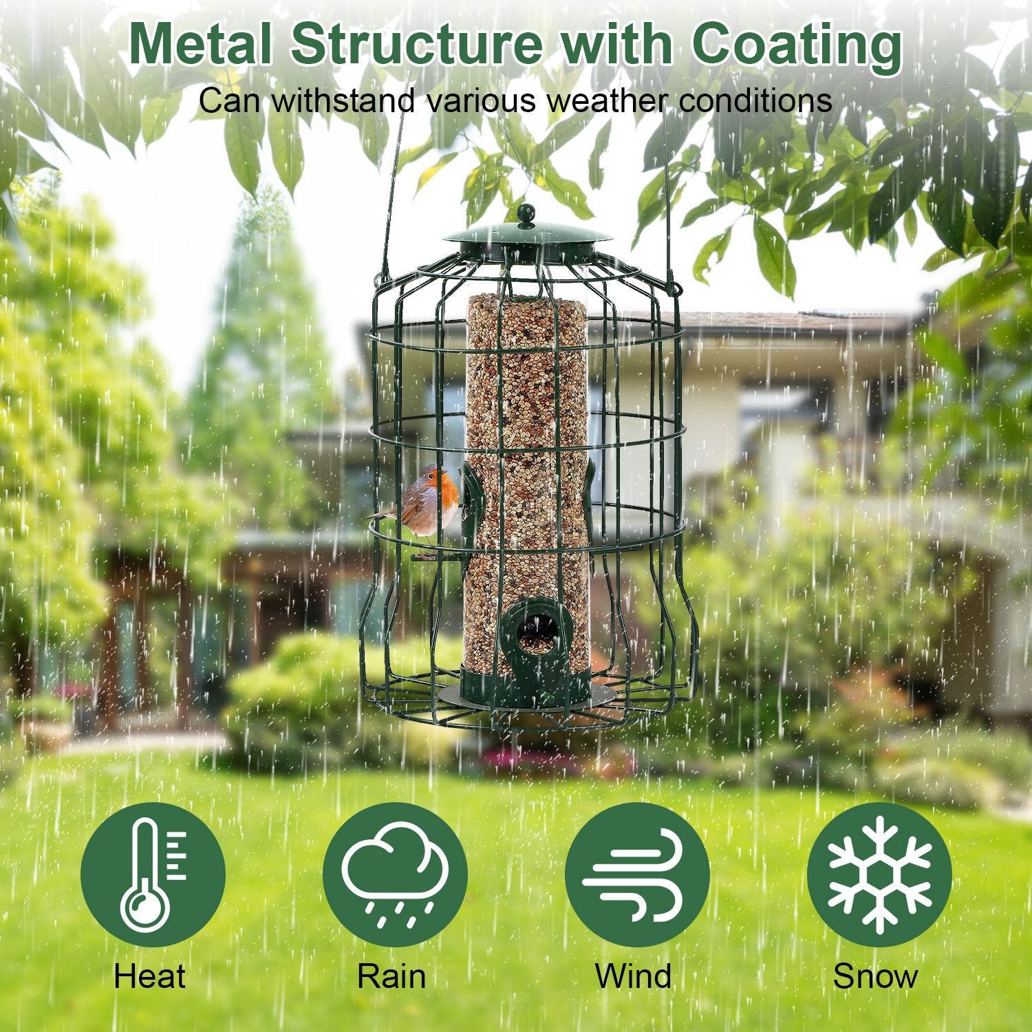 Squirrel Proof Metal Bird Feeder Hanging 4 Port Seed Feeder