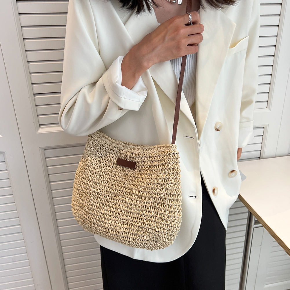 Niche Design Vacation Straw Tote Bag Stylish Summer Beach Shoulder Bag