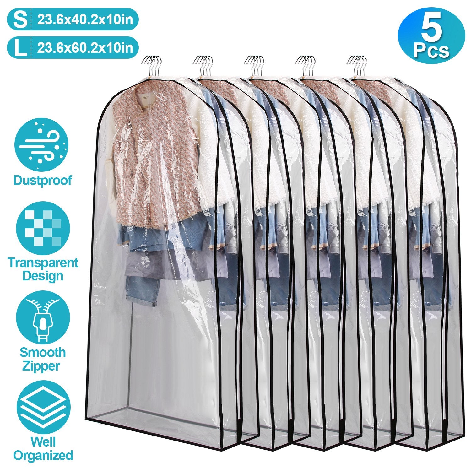 Premium Garment Bags Dustproof Waterproof Clothes Cover Set