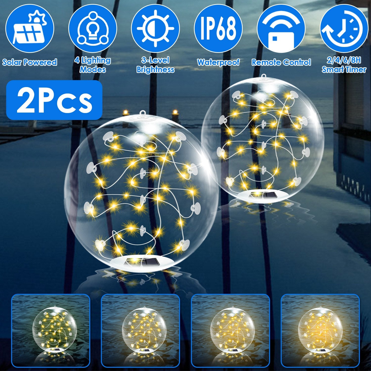 Floating Solar Pool Lights Remote Control Waterproof LED Balls