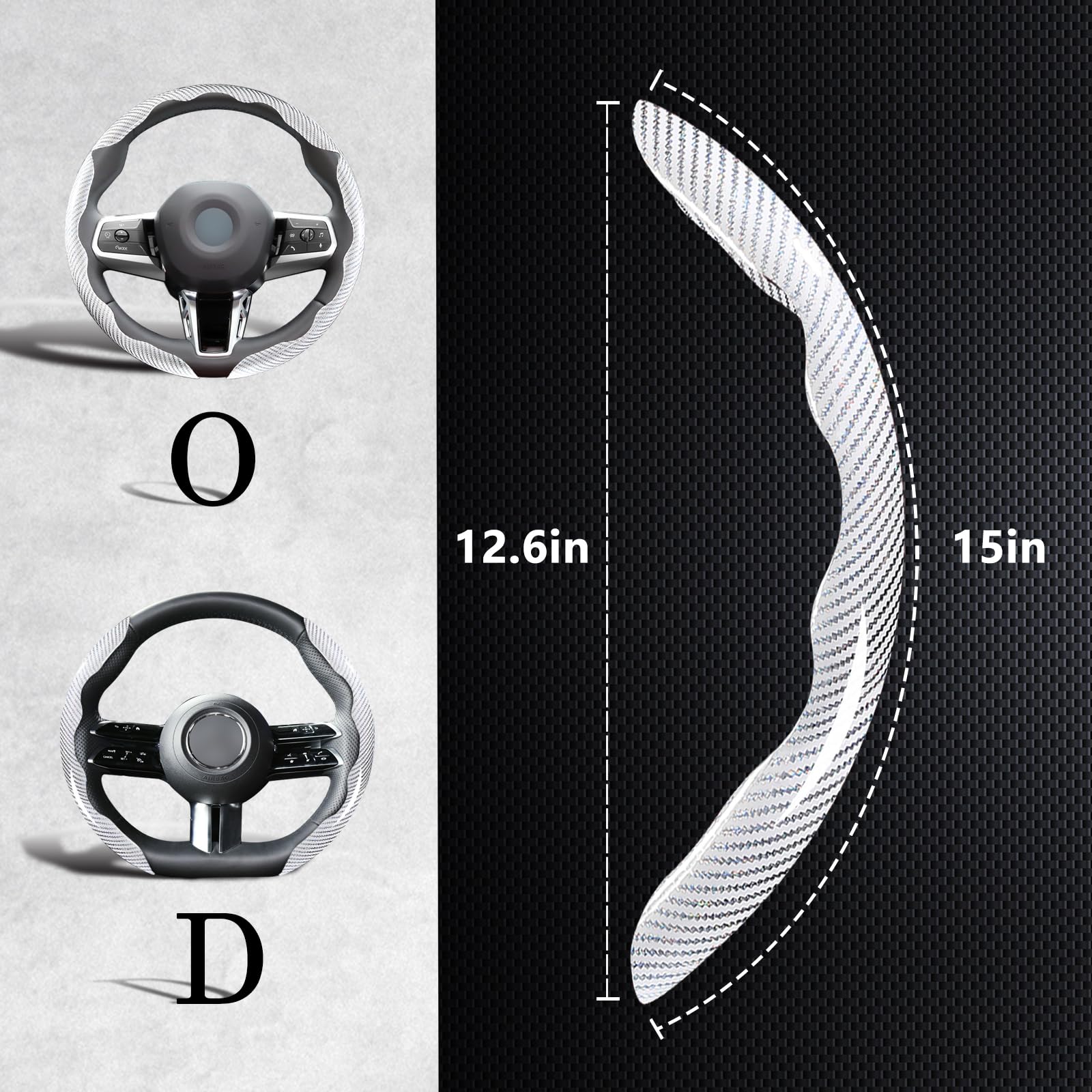 3 Piece Carbon Fiber Steering Wheel Cover Clip On White Universal