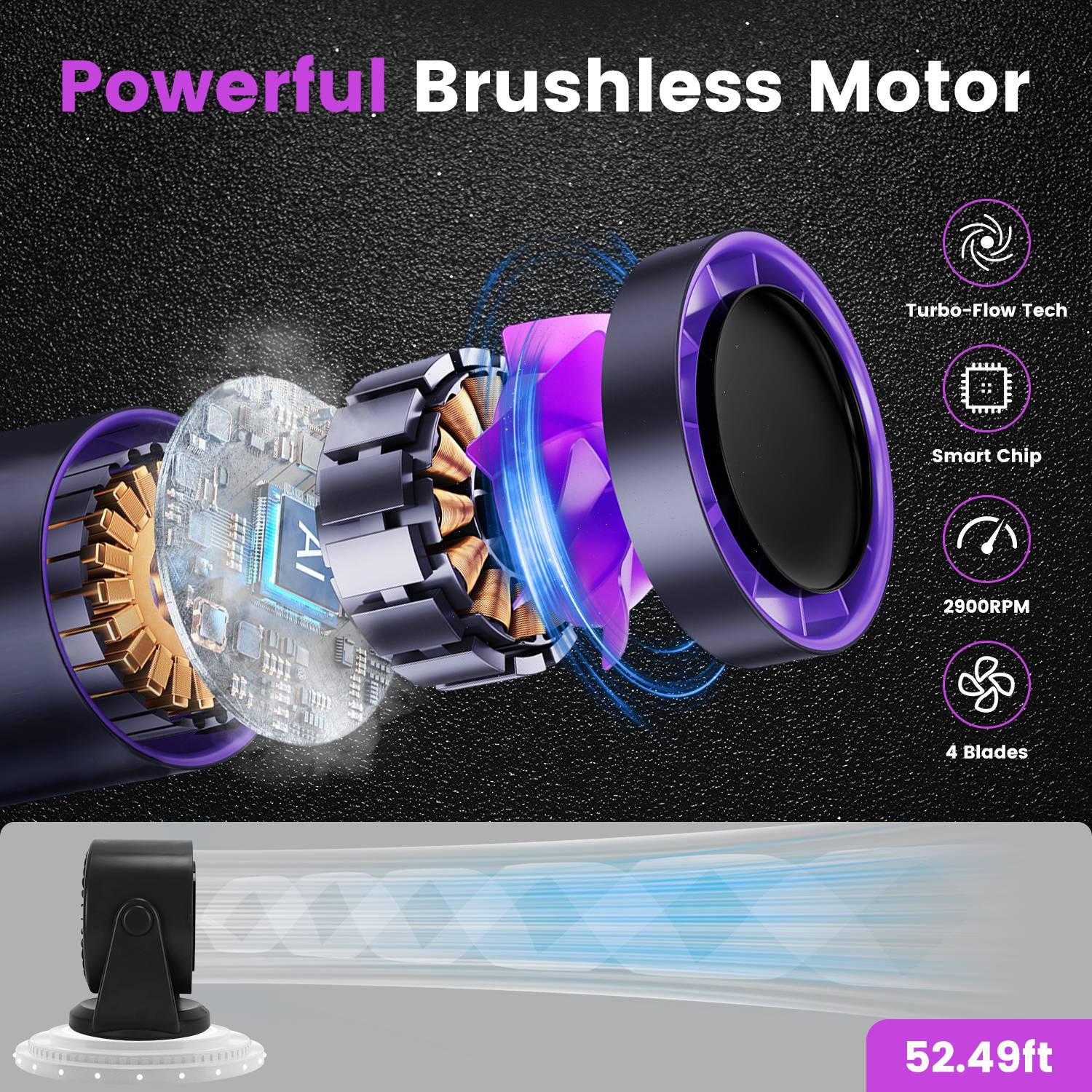 Rechargeable Desk Fan with 100 Speeds Wall Mount Design