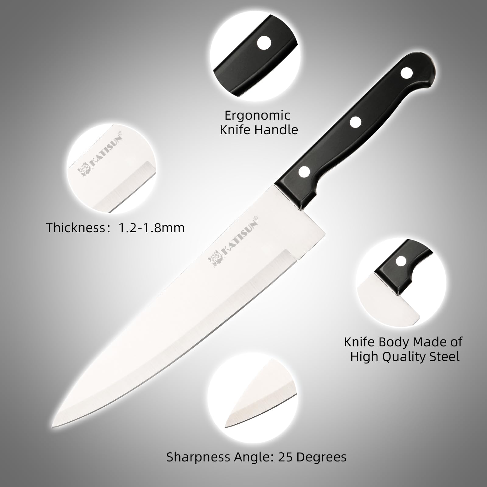 19 Piece Kitchen Knife Set German Steel Block with Built-in Sharpener