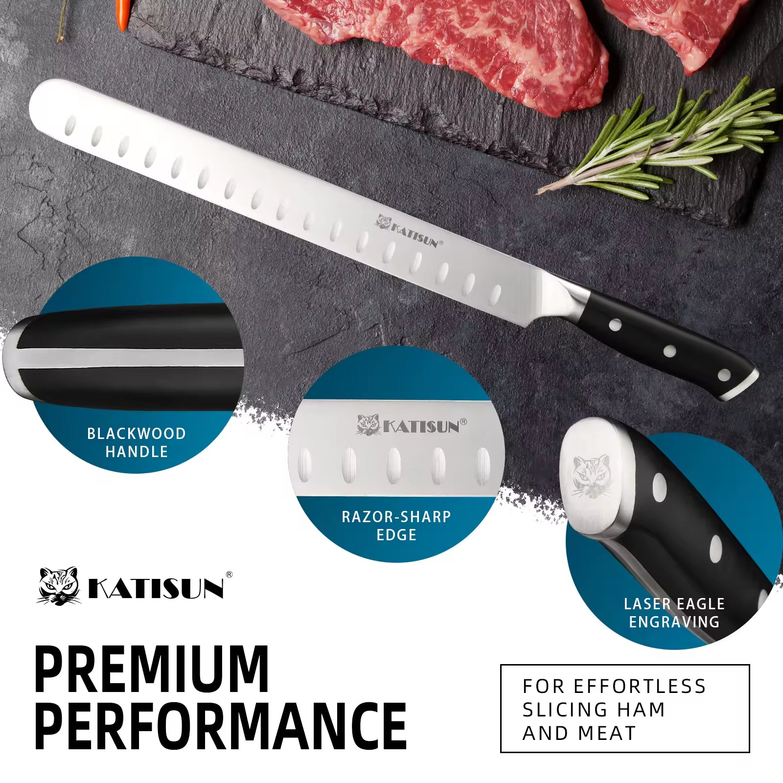 10-Inch Carbon Steel Chef Knife Ultra Sharp Meat Slicing Kitchen Tool