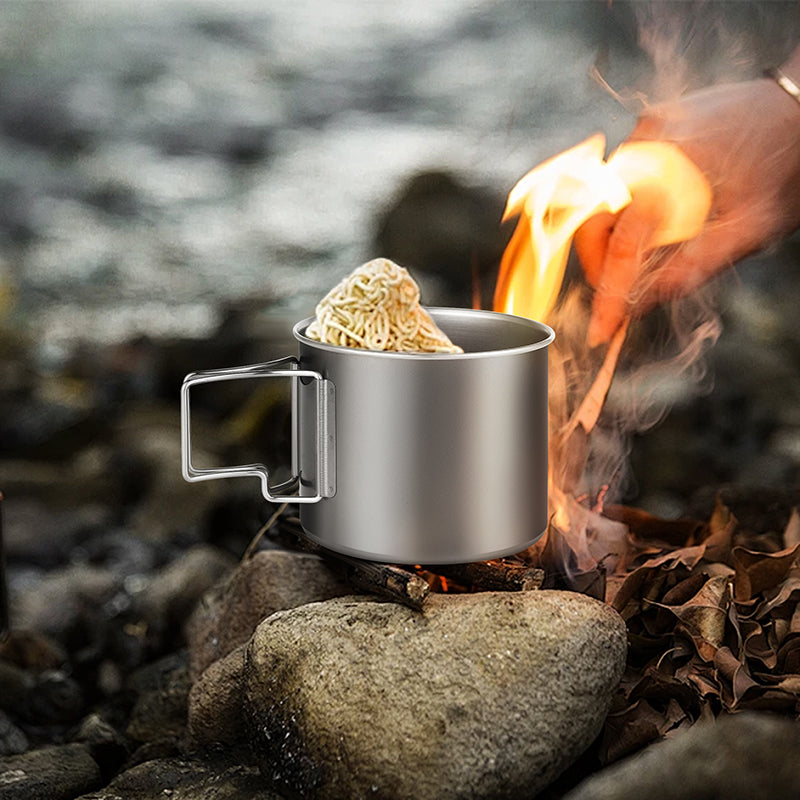 800ml Pure Titanium Camping Cup Foldable Handle Outdoor Mug