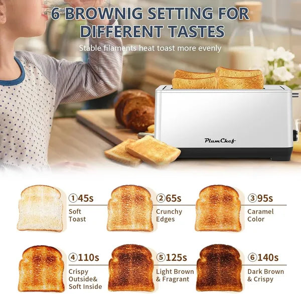 4 Slice Toaster with Extra Wide Slots and 6 Settings