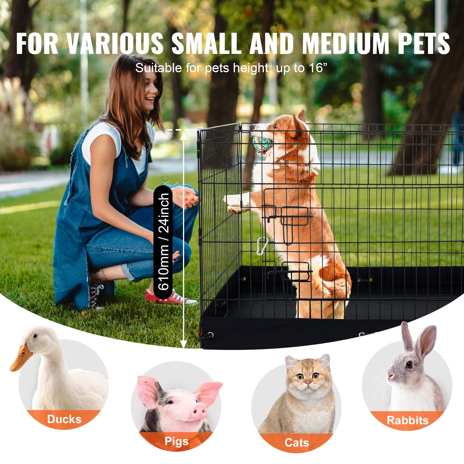 Foldable Metal Dog Playpen with Bottom Pad and Secure Panels