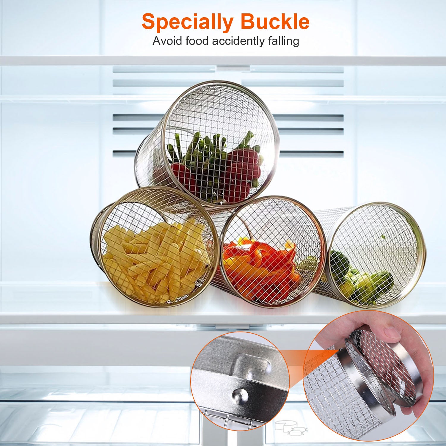 2Pcs Stainless Steel BBQ Rolling Grill Basket