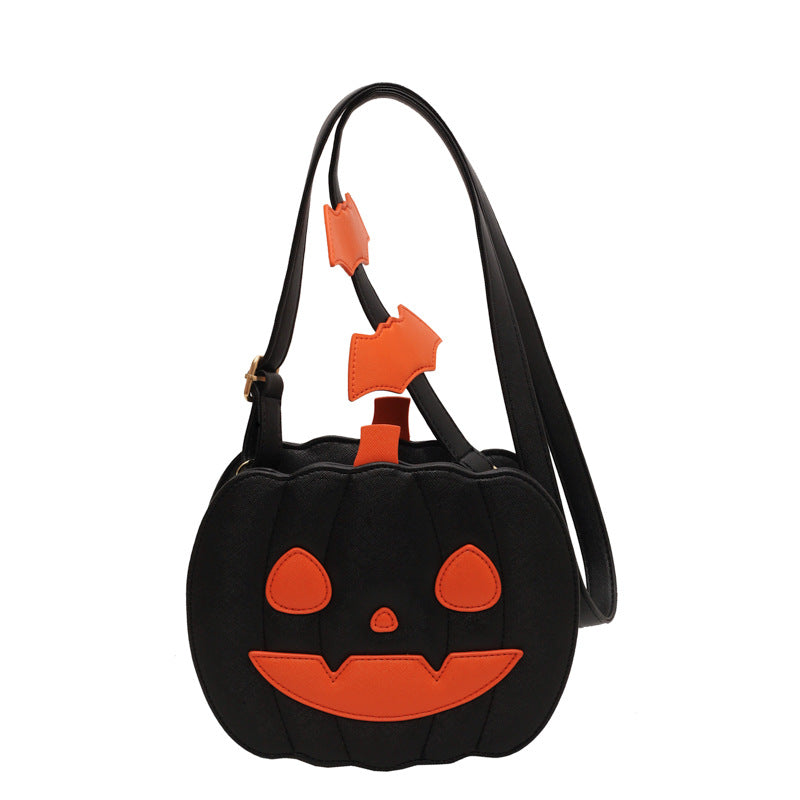Halloween Pumpkin Cartoon Crossbody Bag with Bat Fun Shoulder Bag for Women