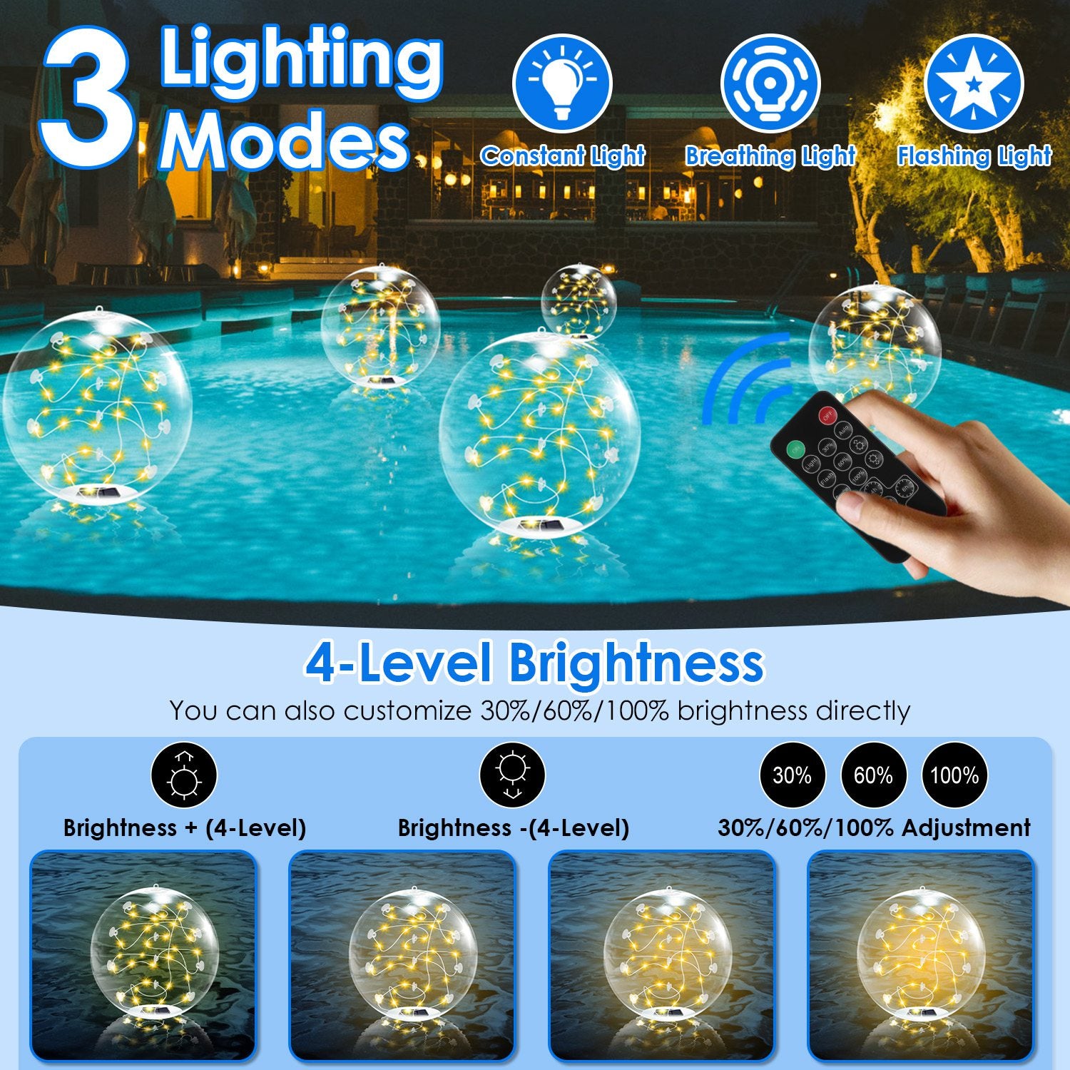 Floating Solar Pool Lights Remote Control Waterproof LED Balls