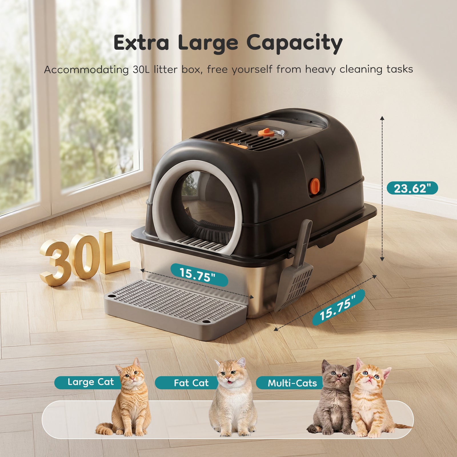 Double-Entry Convertible Cat Litter Box – Covered & Open Top Cat Toilet with Odor Control