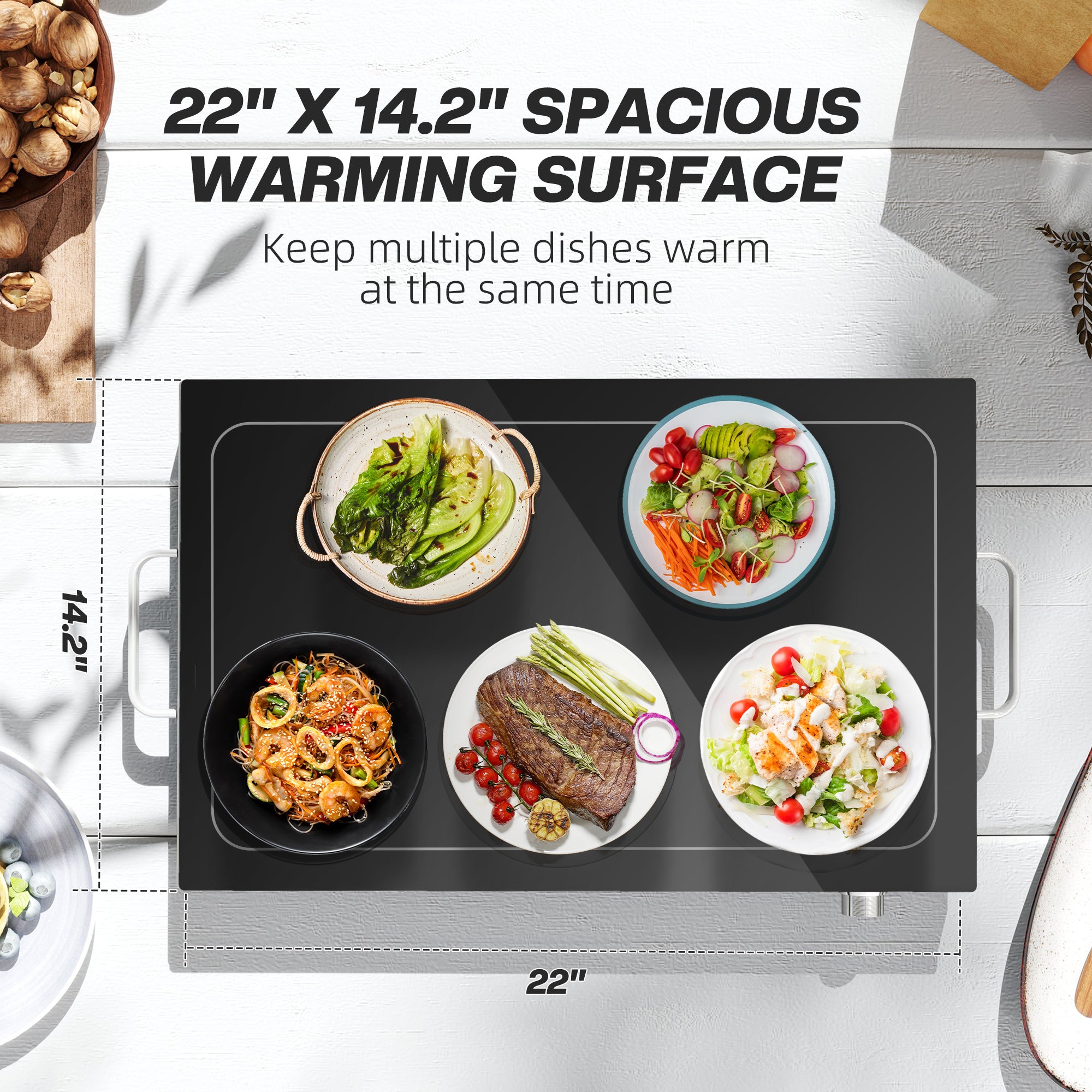 Premium Electric Food Warmer Tray Adjustable Temperature
