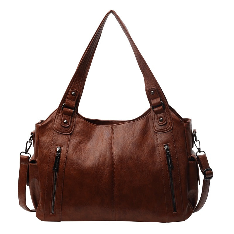 Elegant Retro Handbag Solid Color Textured American Shoulder Bag