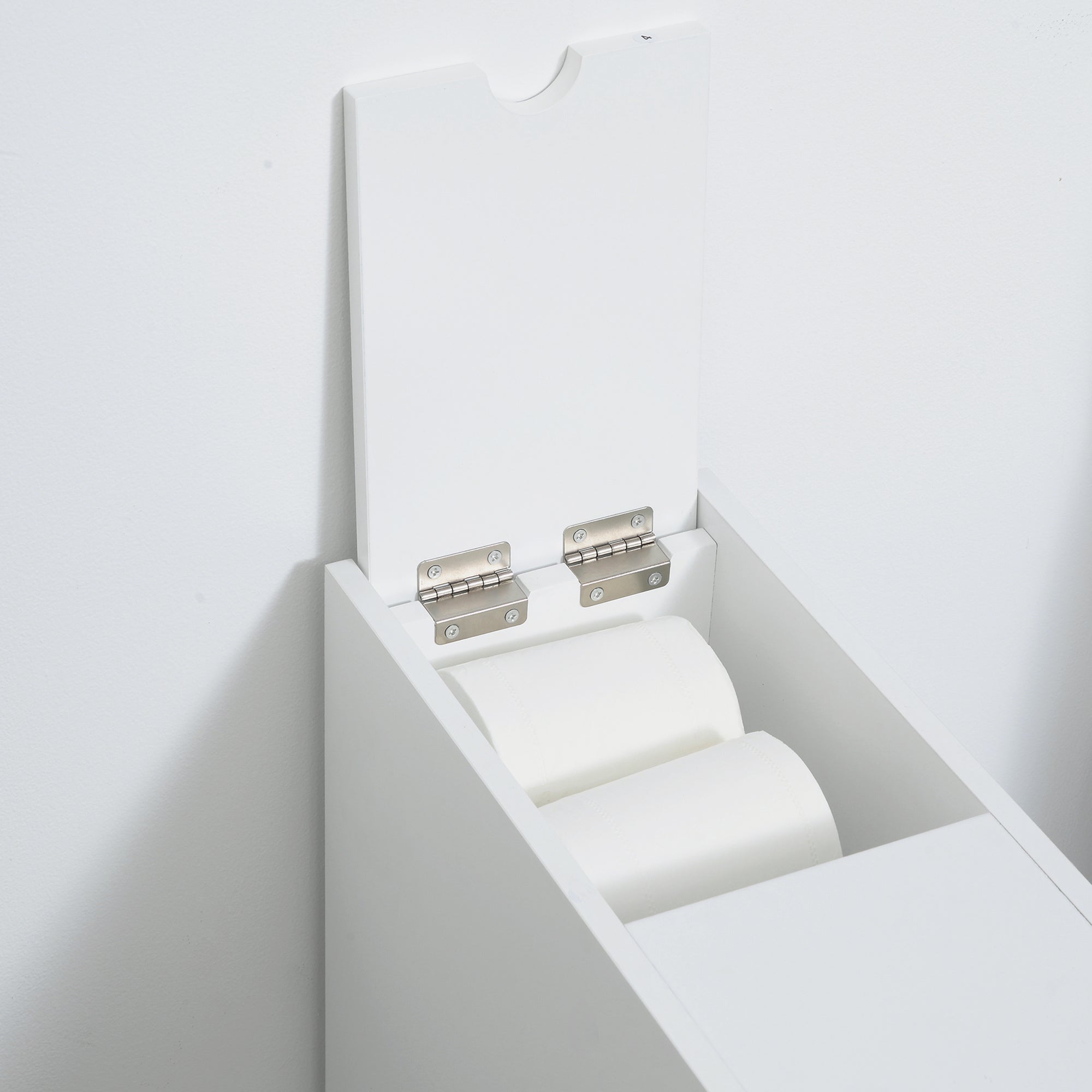 Narrow Bathroom Floor Organizer Cabinet with Drawers White