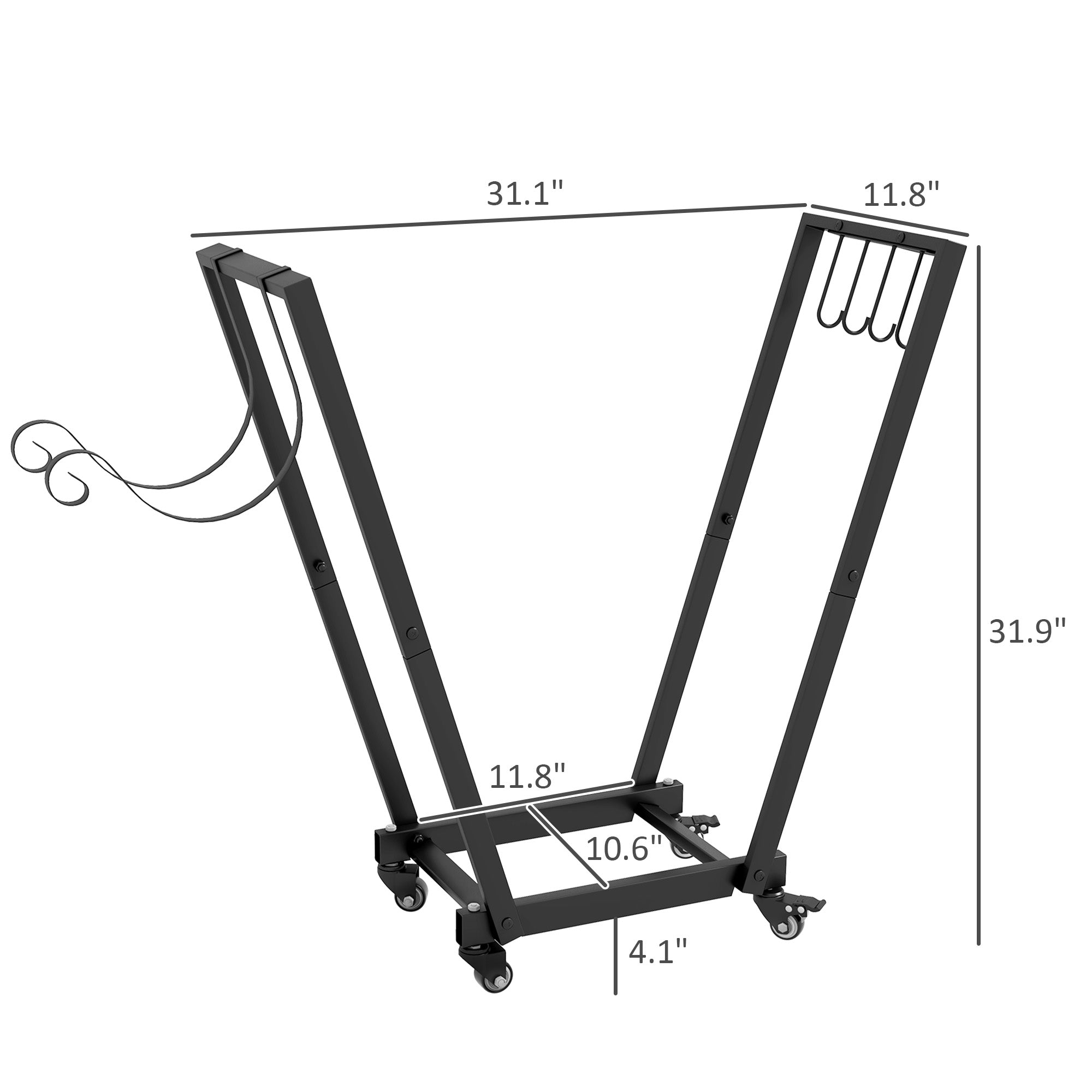Firewood Rack with Wheels Metal Log Holder with Hooks