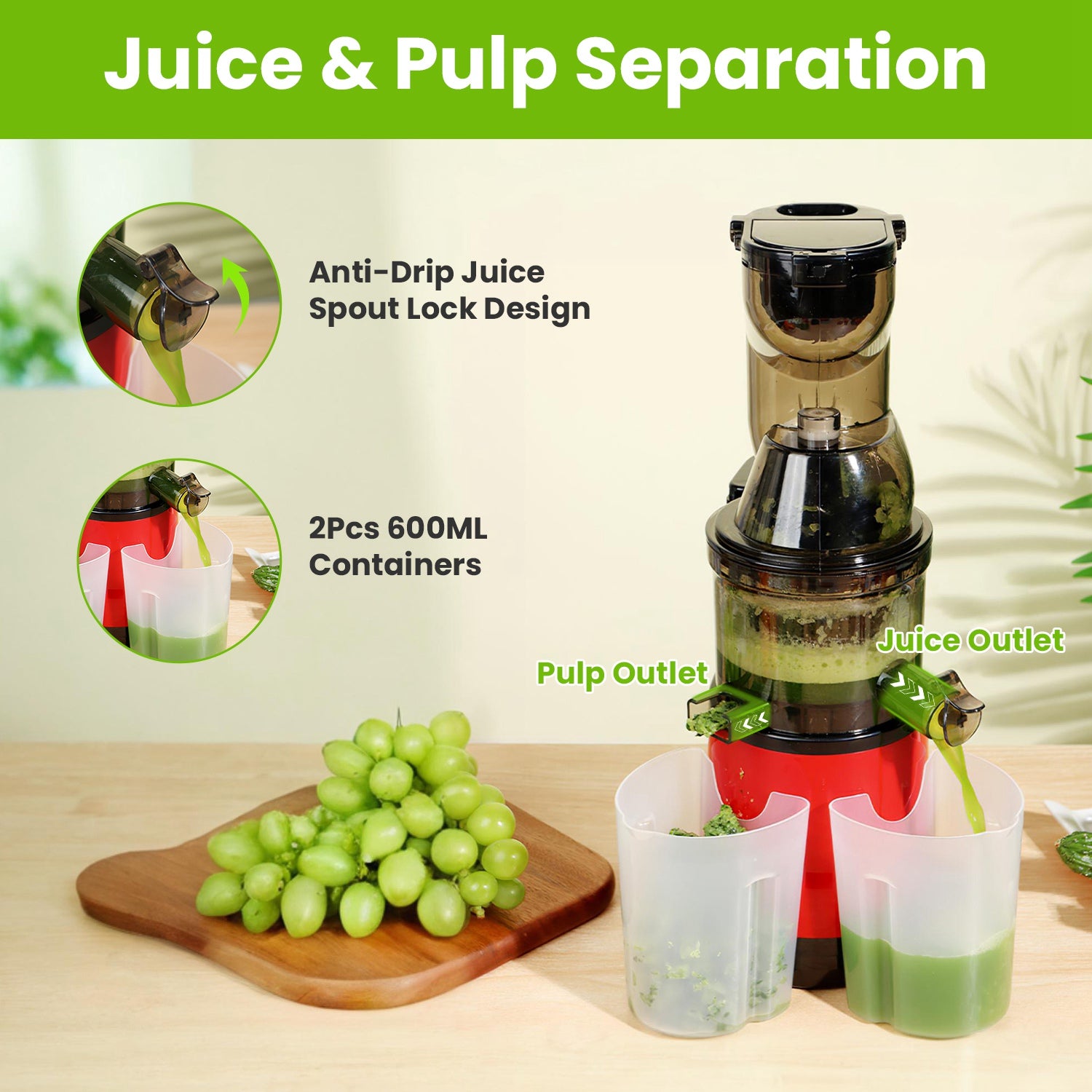 Powerful Cold Press Juicer Slow Masticating High Yield Extractor