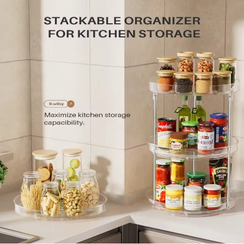 2 Pack Double Layer Rotating Spice Rack Turntable Organizer Set