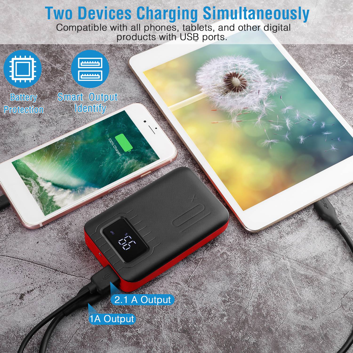 10000mAh Portable Power Bank Dual USB LCD Charger