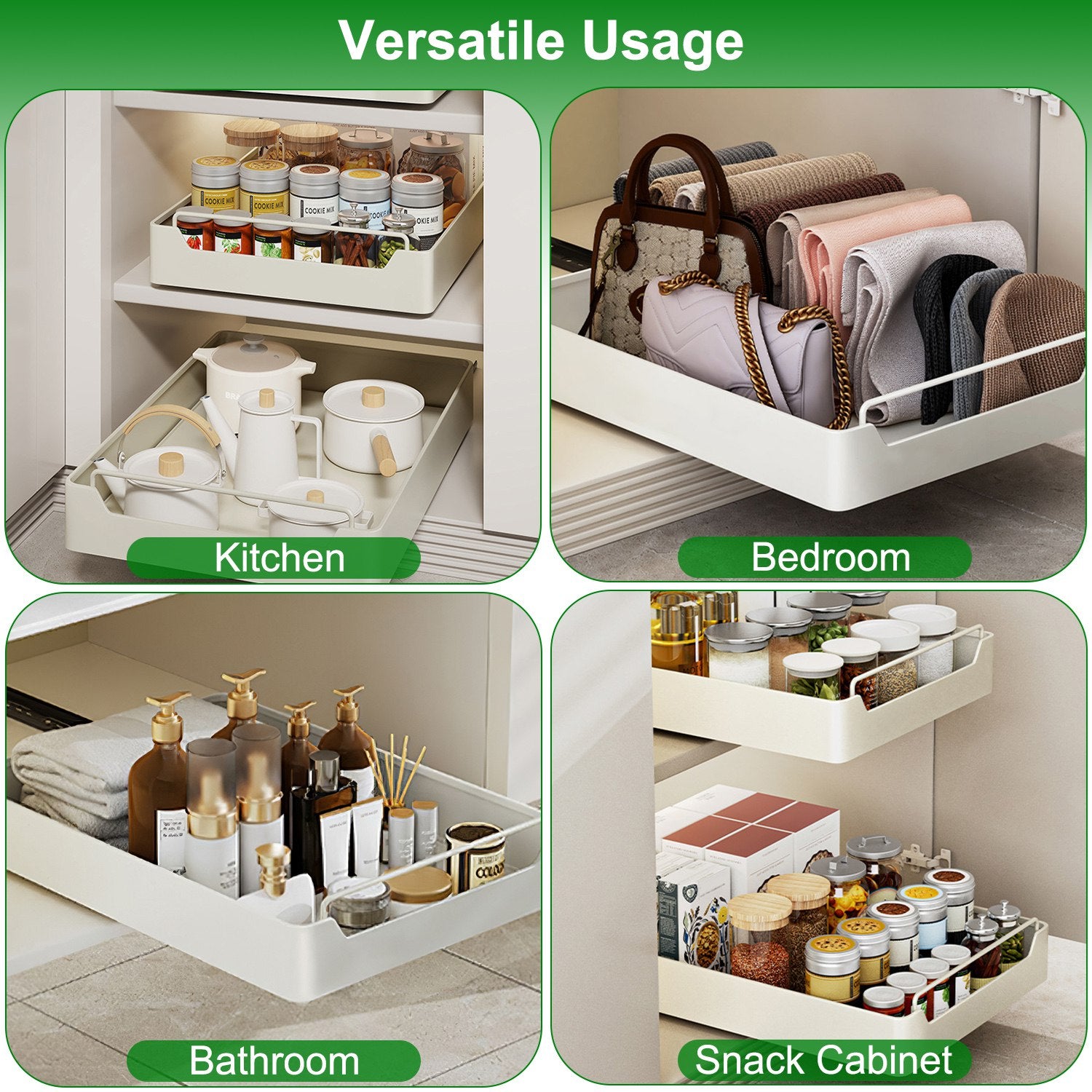 2Pcs Pull Out Cabinet Organizers Sliding Shelf Heavy Duty Drawers