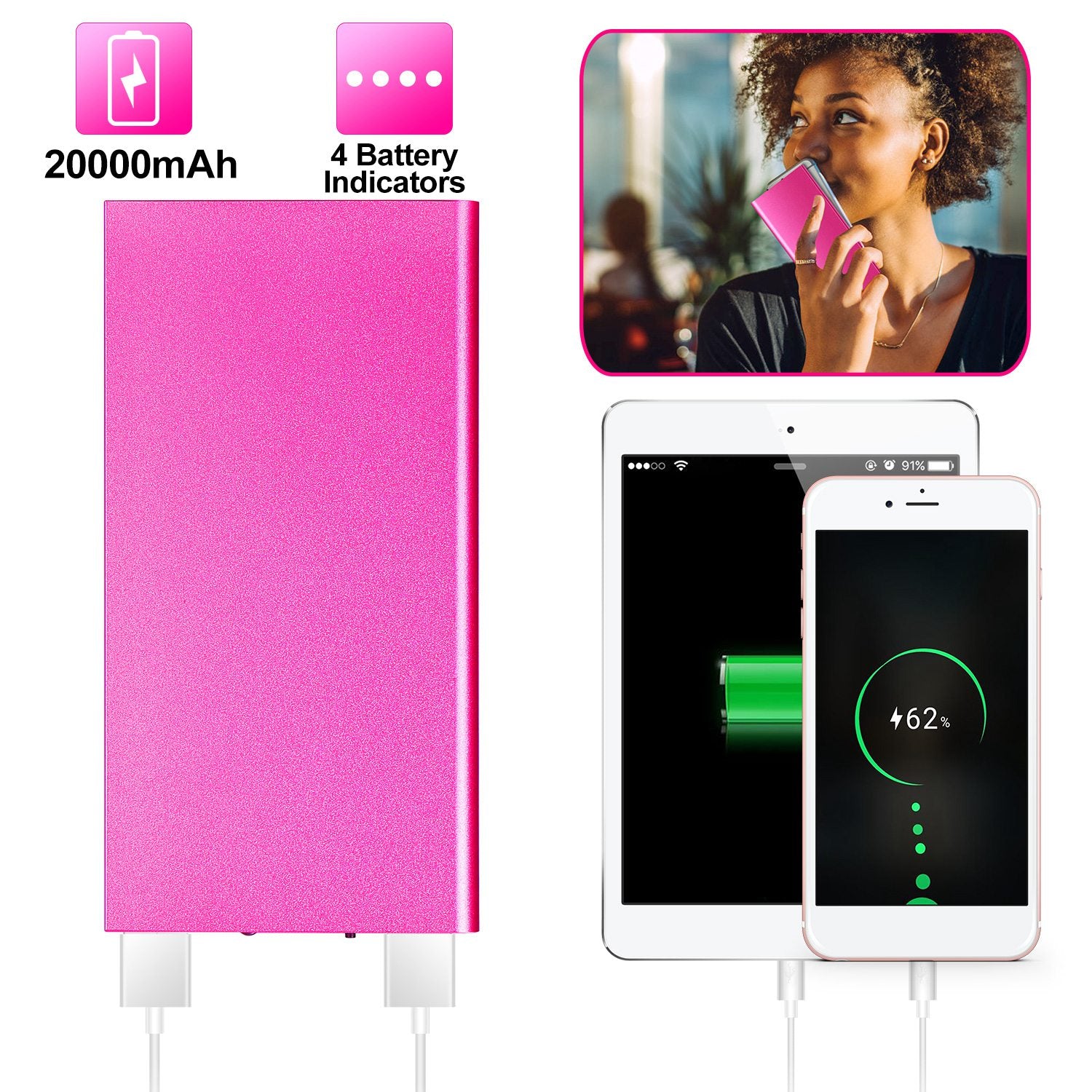Ultra Thin Power Bank Fast Charging Dual USB Portable Charger