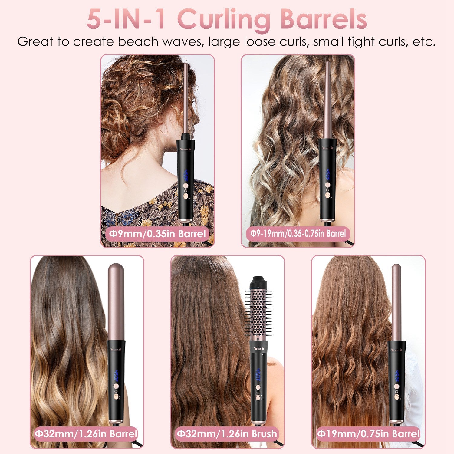 5-in-1 Curling Wand Set with Interchangeable Barrels & Heat