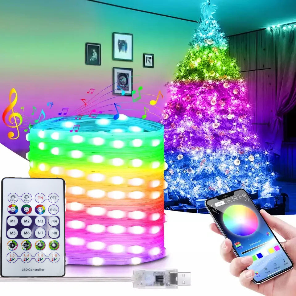 RGB LED Rope Lights Remote Control Outdoor Fairy String Lights