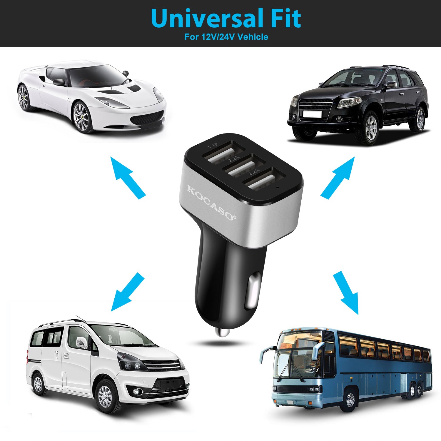 3 Port USB Car Charger 30W Fast Charging Adapter for Phones