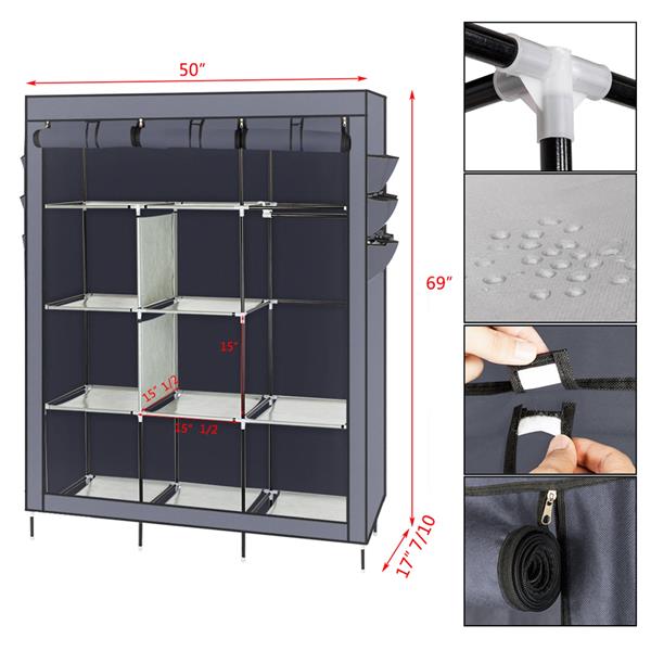 High Leg Fabric Wardrobe with Shelves Durable Storage Closet