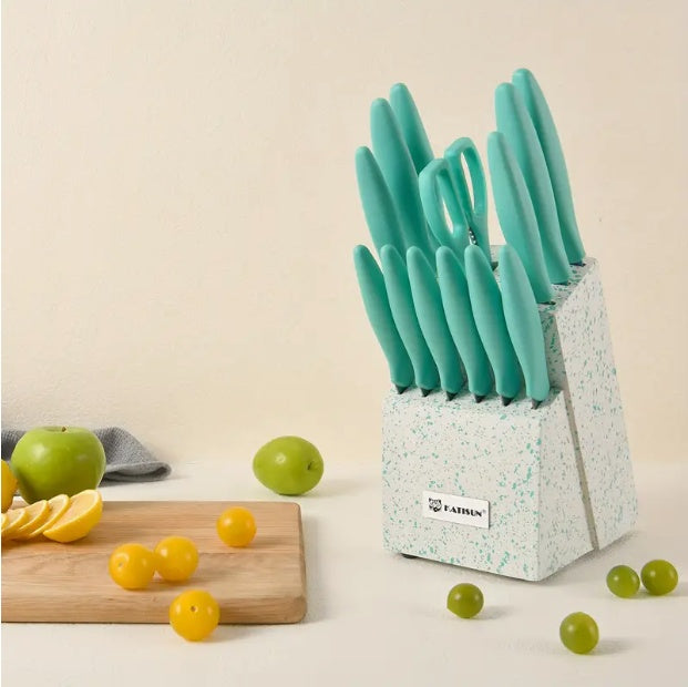 14 Piece Rainbow Knife Set Titanium Coated Stainless Steel with Stand