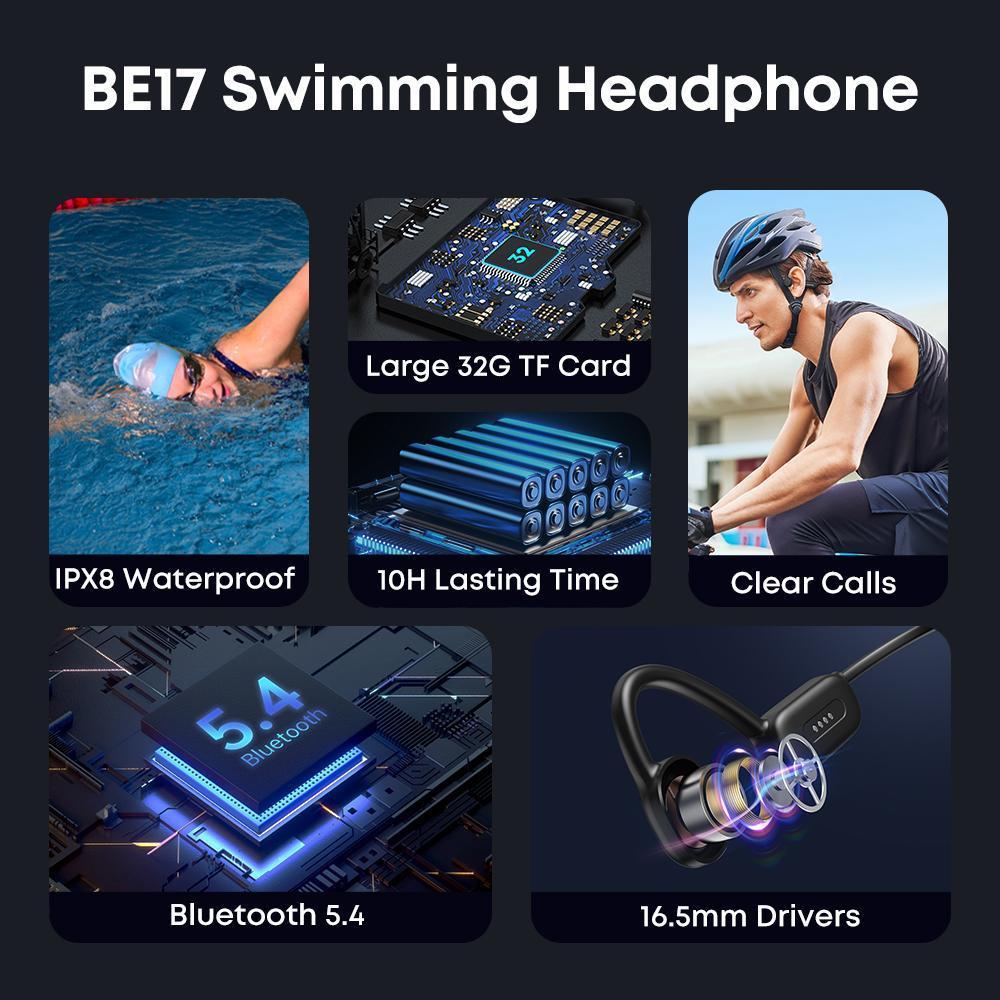 IPX8 Waterproof Bone Conduction Swimming Headphones 32GB MP3