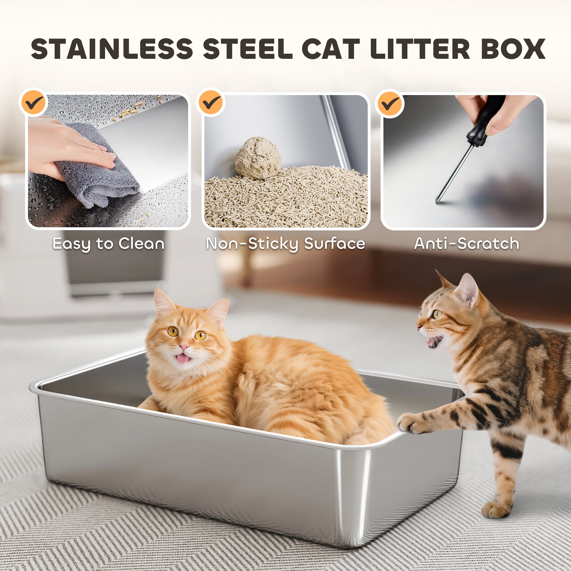 Premium XL Stainless Steel Cat Litter Box with Flip Top Enclosure