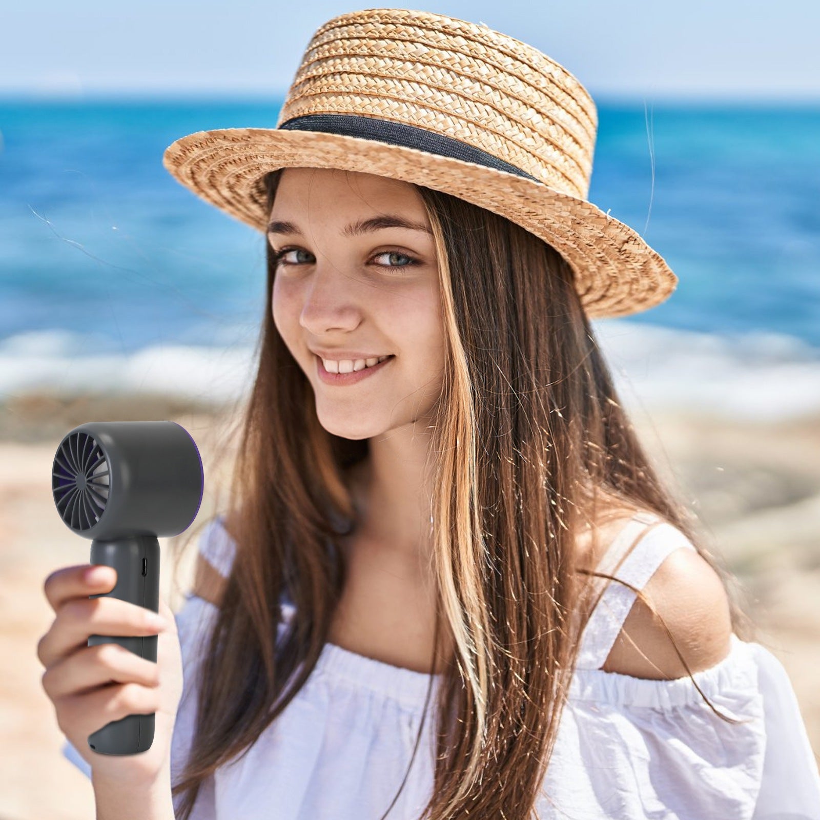 100 Speed Handheld Fan Ice Cooling Turbo LCD Rechargeable