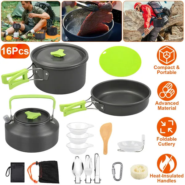 Complete Camping Cooking Set 16 Piece Outdoor Cookware Kit